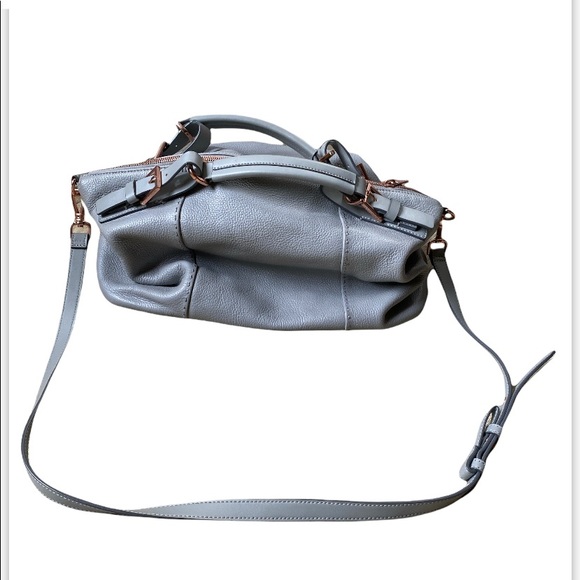 Ted Baker Handbags - Ted Baker Ash Gray Medium/ Large Bag Handbag Genuine Leather Rose Gold Metal